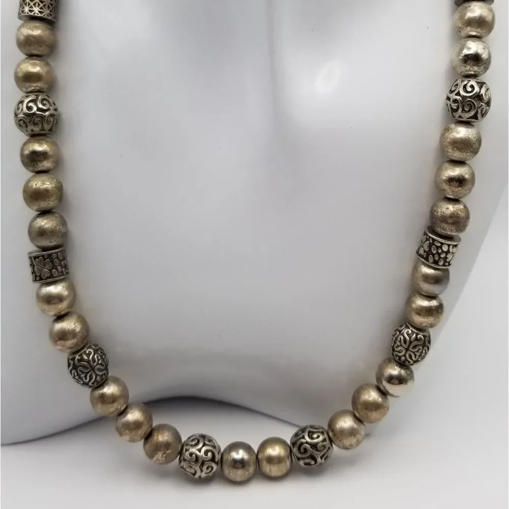 Sterling Silver Boho trendy ball beaded necklace. N212